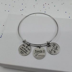 Womens Proverbs 31 Woman Stainless Steel adjustable Charm Bracelets
